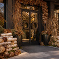 Commercial fall entrance styling with natural branches and heirloom harvest in Des Moines - Front Porch Collective